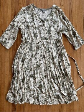 April Cornell Cream Midi Dress with Olive Floral Print